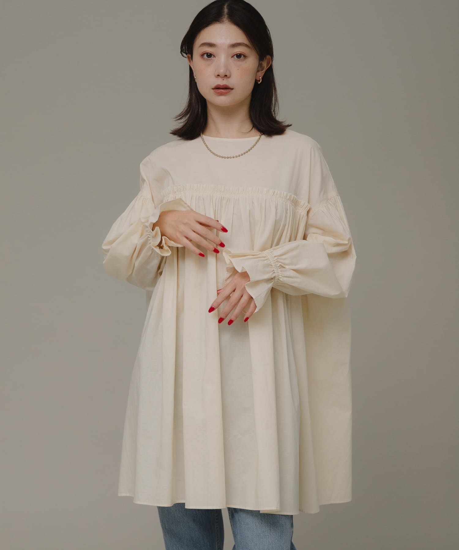 veritecoeur 刺々しい コットンポプリンサイドギャザー