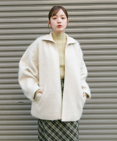 ハイネックシャギーコート