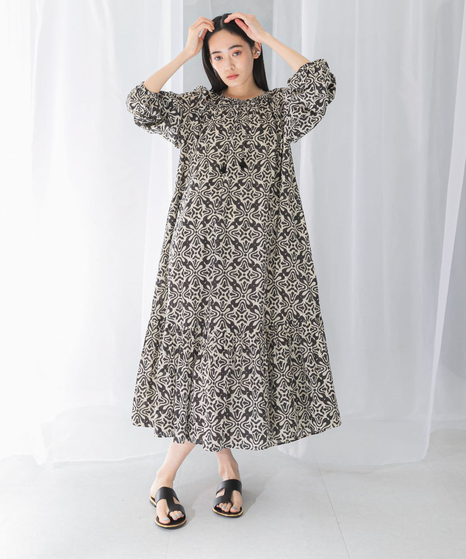 sara mallika COTTON LUREX RIPPLE PRINT DRESS[RWA5-020451SG3