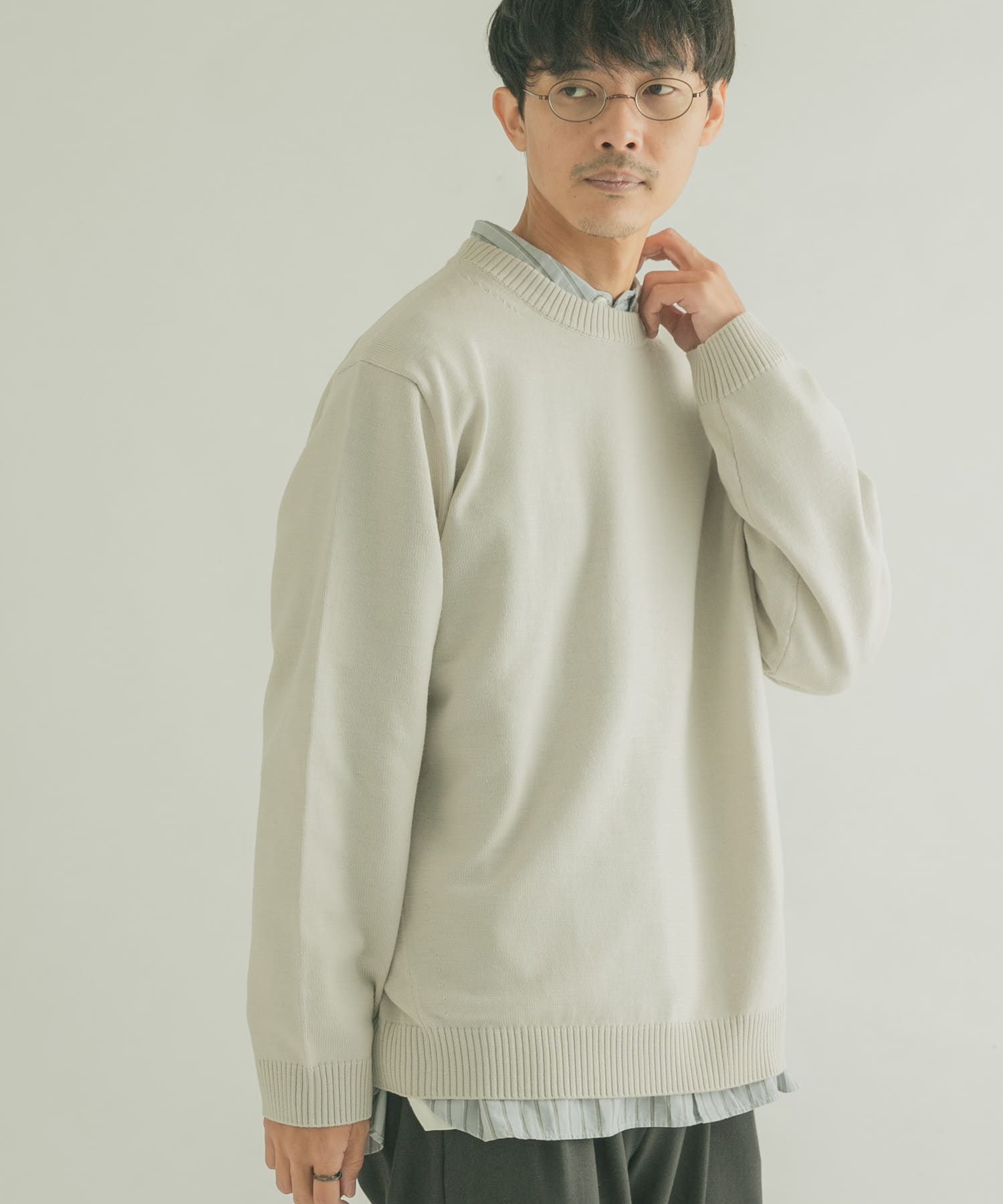 洗濯可』FORK&SPOON ウーステッドヤーンクルーネックニット[DF27 