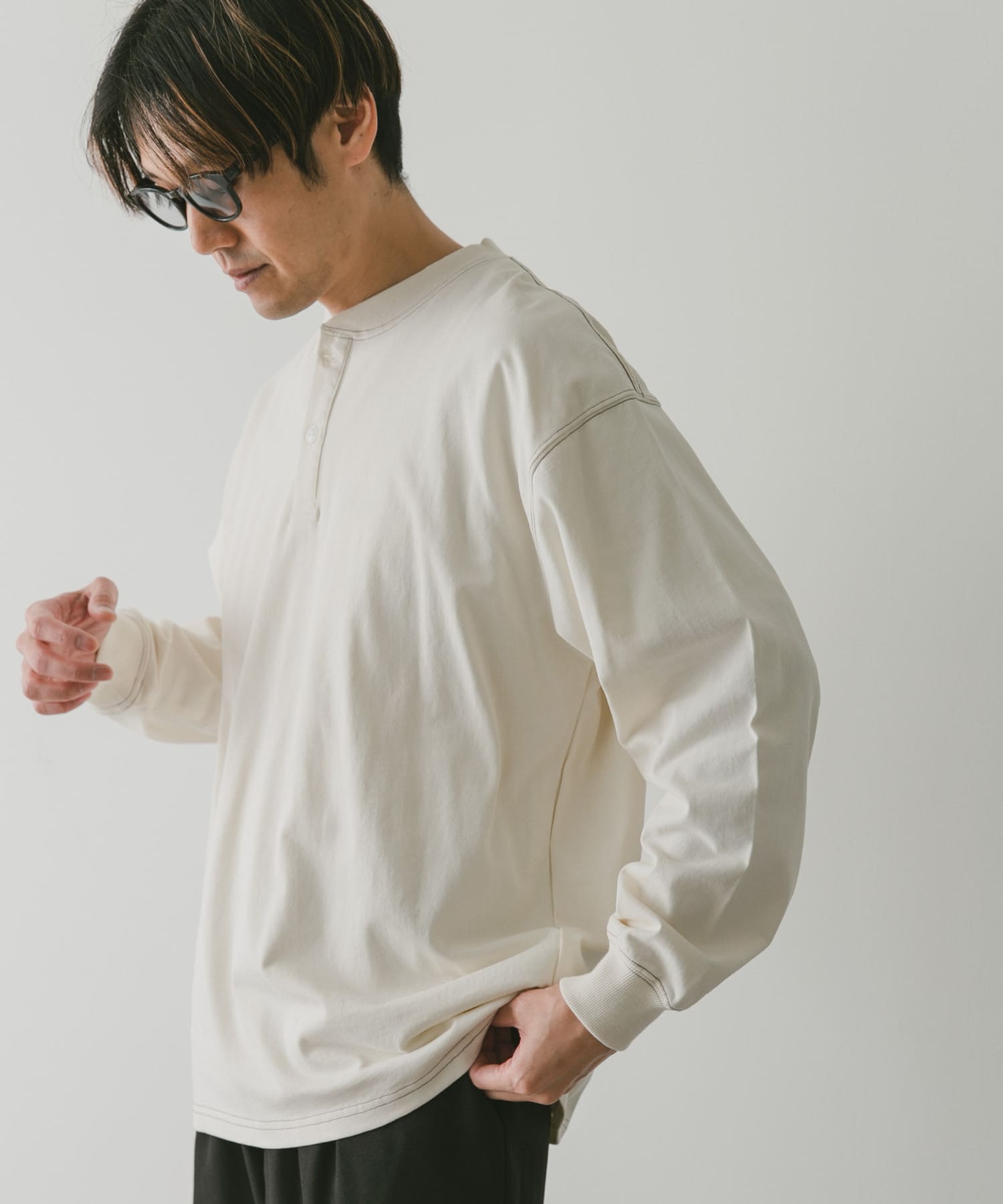 配色stヘンリーネックロングスリーブTシャツ[DR34-11X405]｜URBAN
