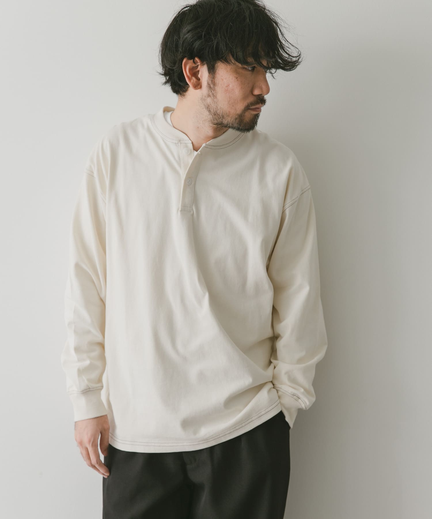 配色stヘンリーネックロングスリーブTシャツ[DR34-11X405]｜URBAN