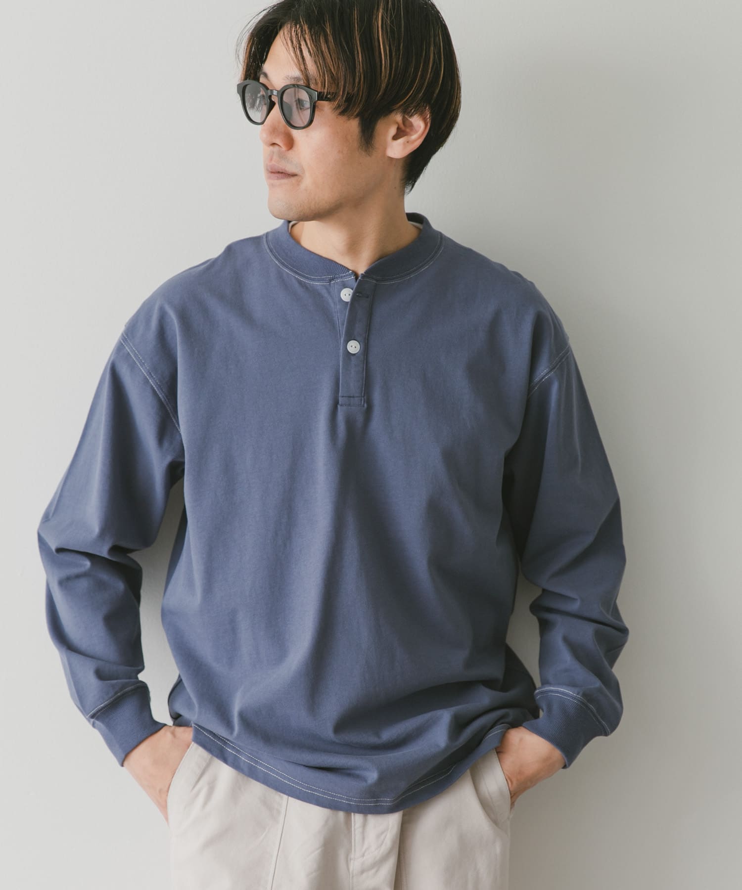 配色stヘンリーネックロングスリーブTシャツ[DR34-11X405]｜URBAN