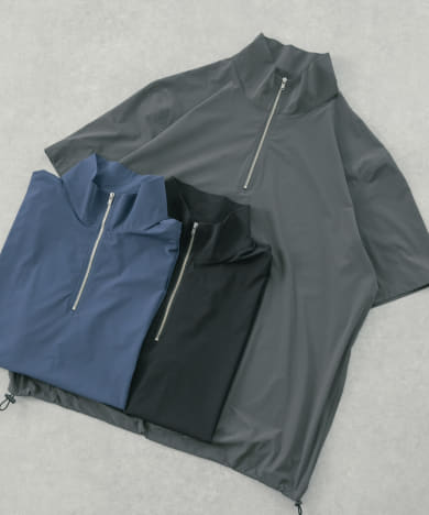 シルキーナイロンハーフZIP多機能トップス