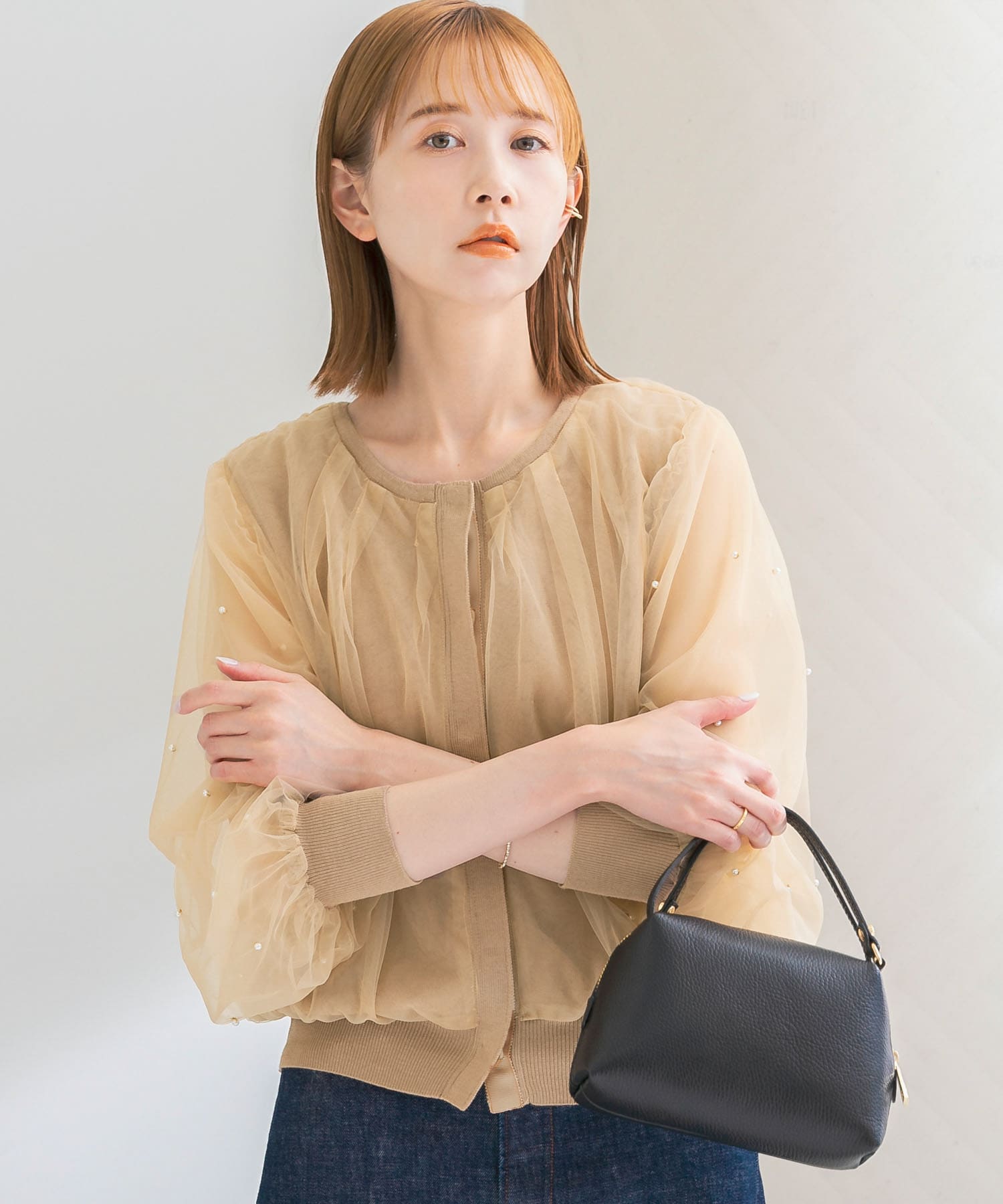 別注』hareko×TORRAZZO DONNA×ROSSO 袖パールチュールカーディガン