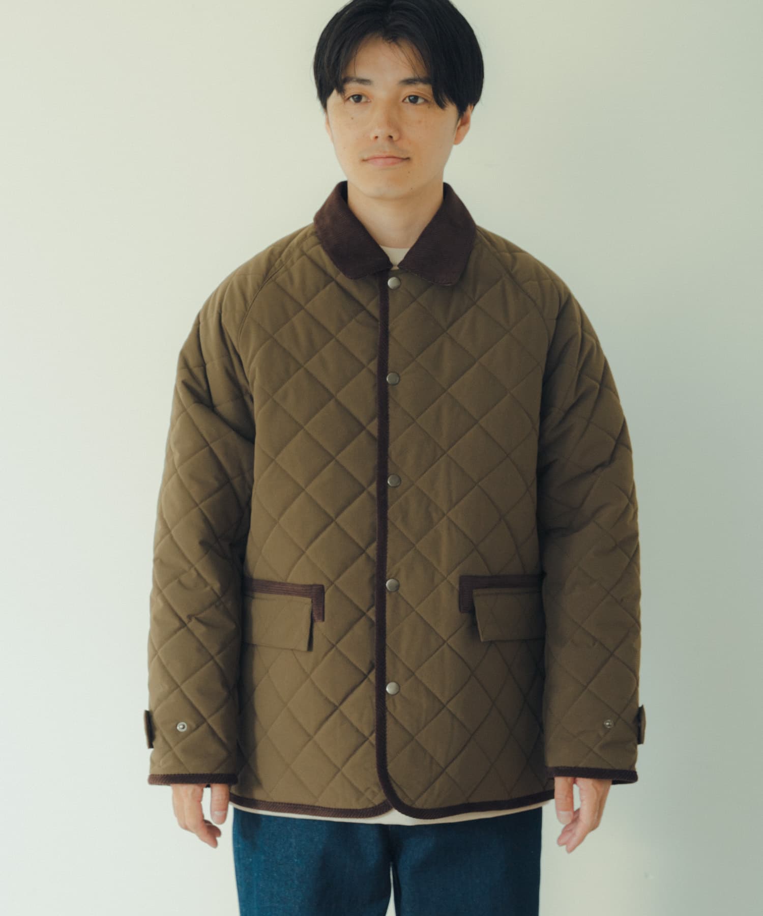 SCHOFFEL キルティングジャケット 中綿 コーデュロイ襟 M グレー