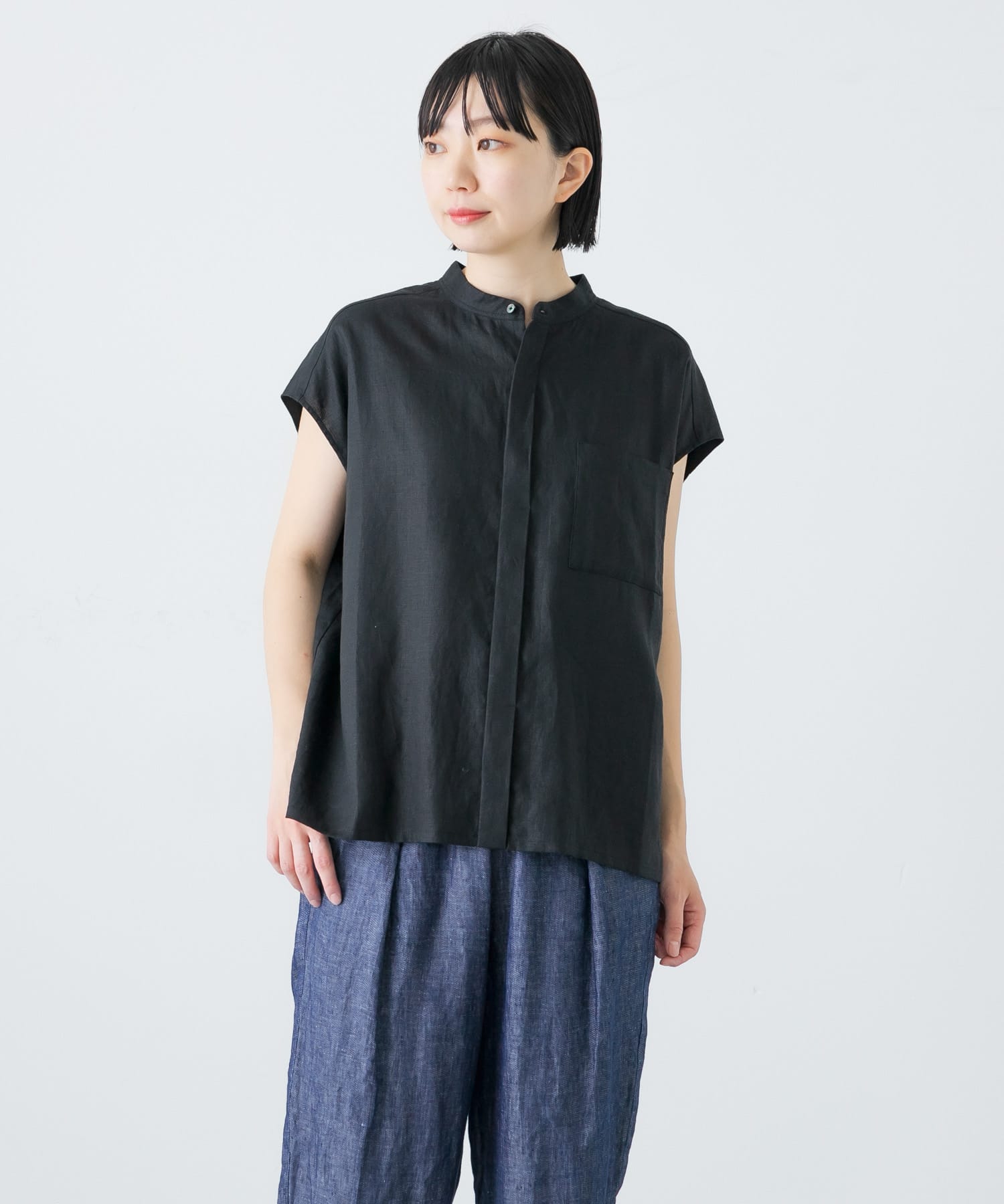 リネンノースリーブワイドシャツ(Tシャツ/カットソー)|かぐれ リネンノースリーブワイドシャツ(Tシャツ/カットソー)|かぐれ