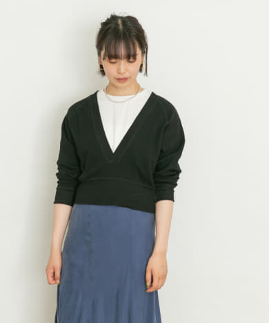 深Vネックショート丈プルオーバー