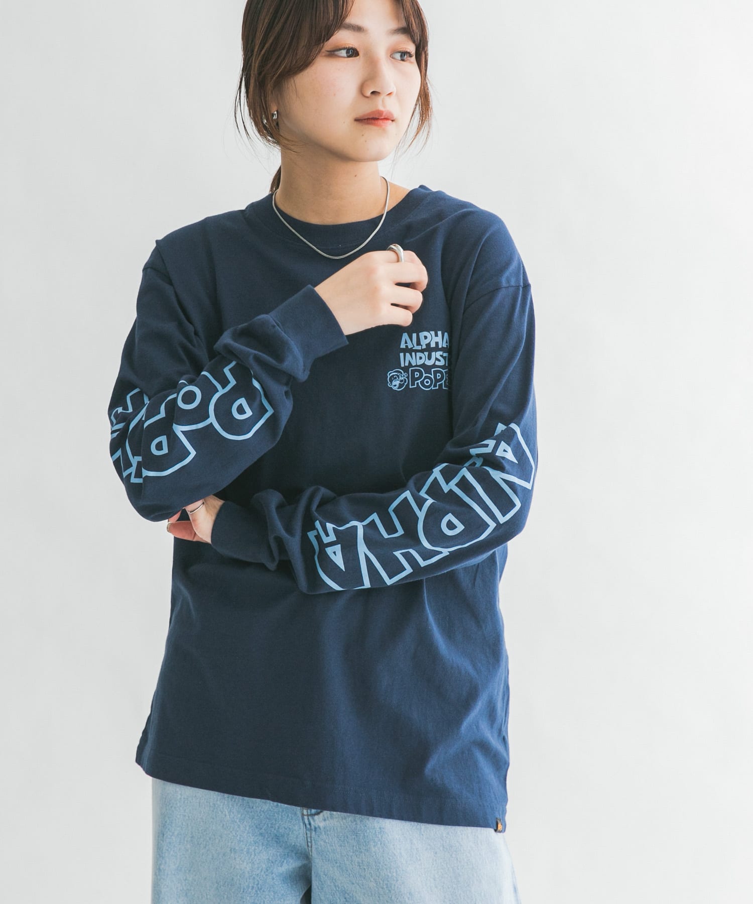 アルファ インダストリーズ] POPEYE 合え 袖プリント長袖Tシャツ