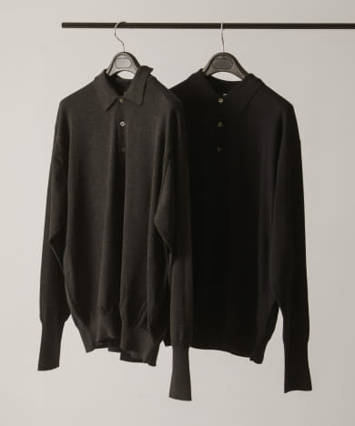 A PRESSE　Wool Knit L/S Polo Shirt