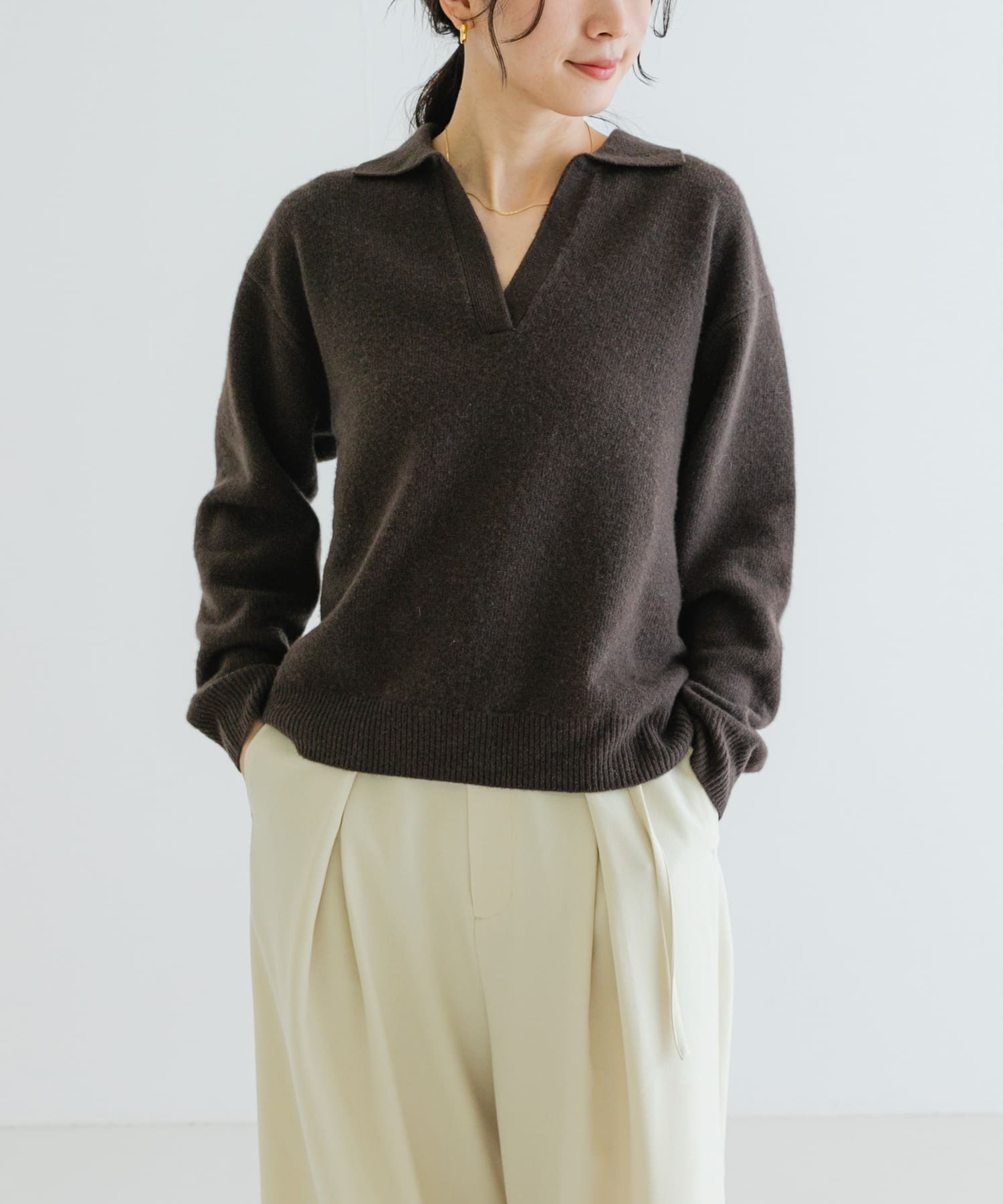 2023美品□バッカ ウールカシミヤリブニットプルオーバー グリーン トップス