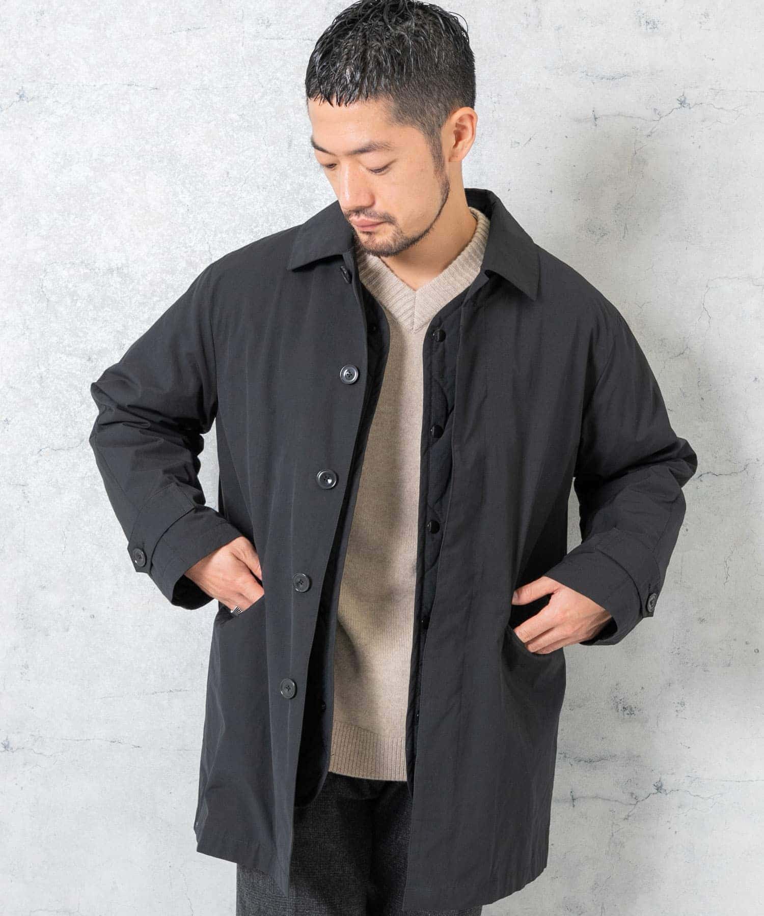 小さいサイズ】杢調タフタステンカラーダウンコート(ダウン
