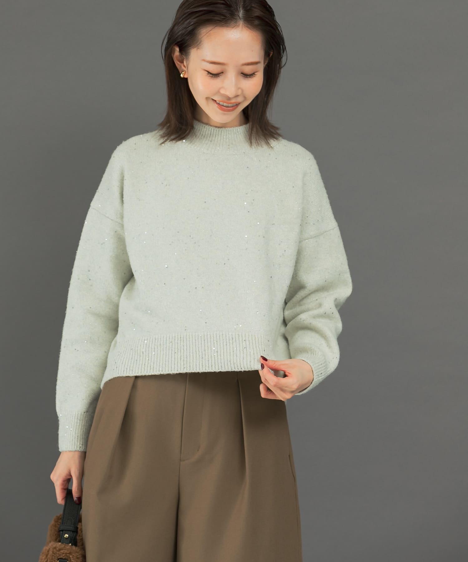 新品タグ付 Arpege story限定 キャミ付きスパンコールショートニット