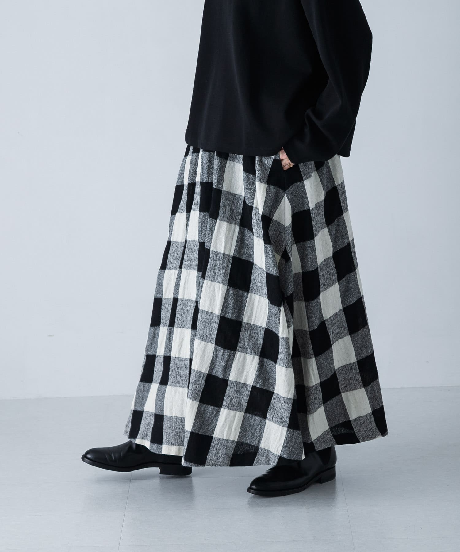 かぐれ ブロックチェックフレアースカート ワインカラー 美品 - スカート