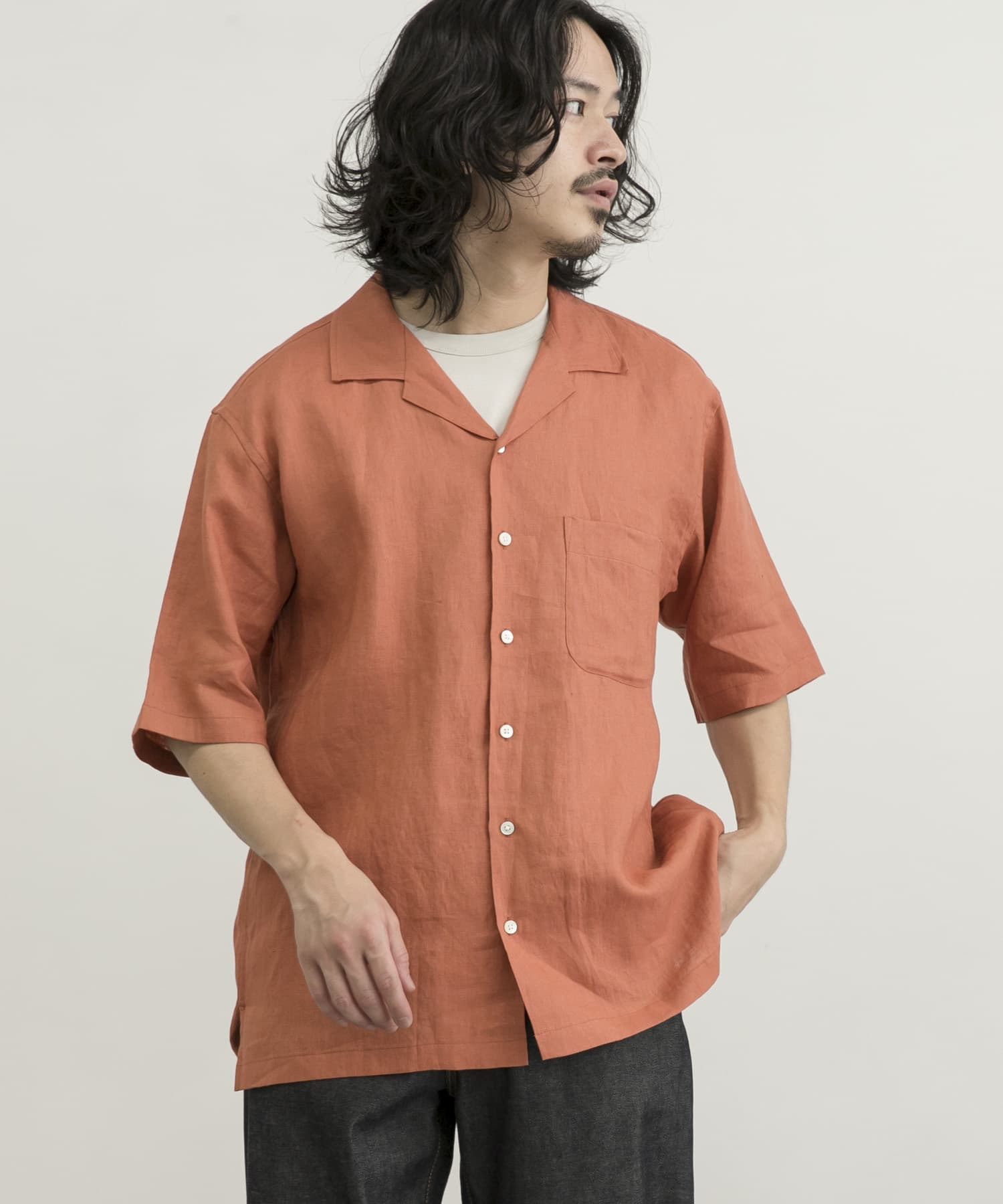 リネンオープンカラーショートスリーブシャツ[UR25-13M020 リネンオープンカラーショートスリーブシャツ[UR25-13M020
