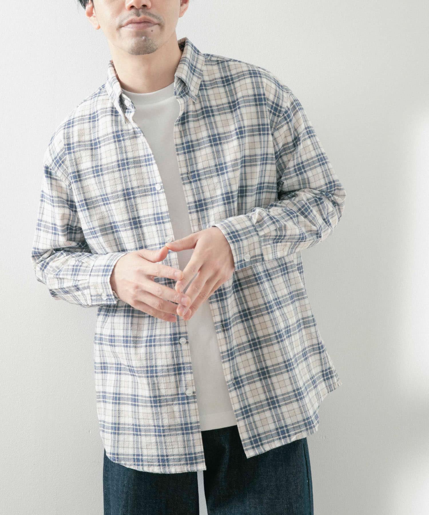 チェックボタンダウン コットン長袖シャツ[IT34-13C014]｜URBAN