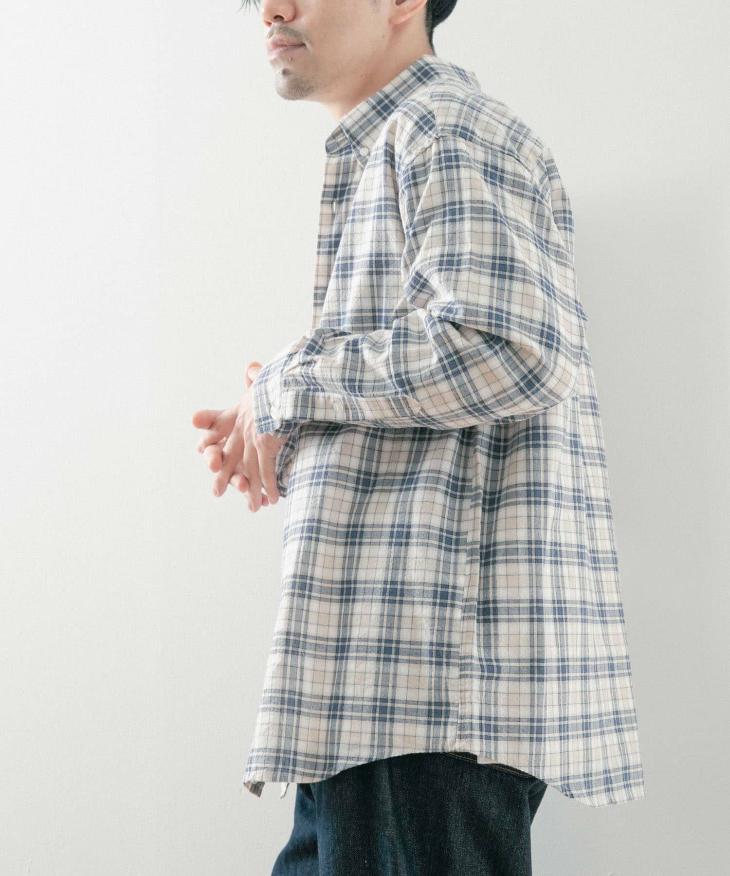 チェックボタンダウン コットン長袖シャツ[IT34-13C014]｜URBAN