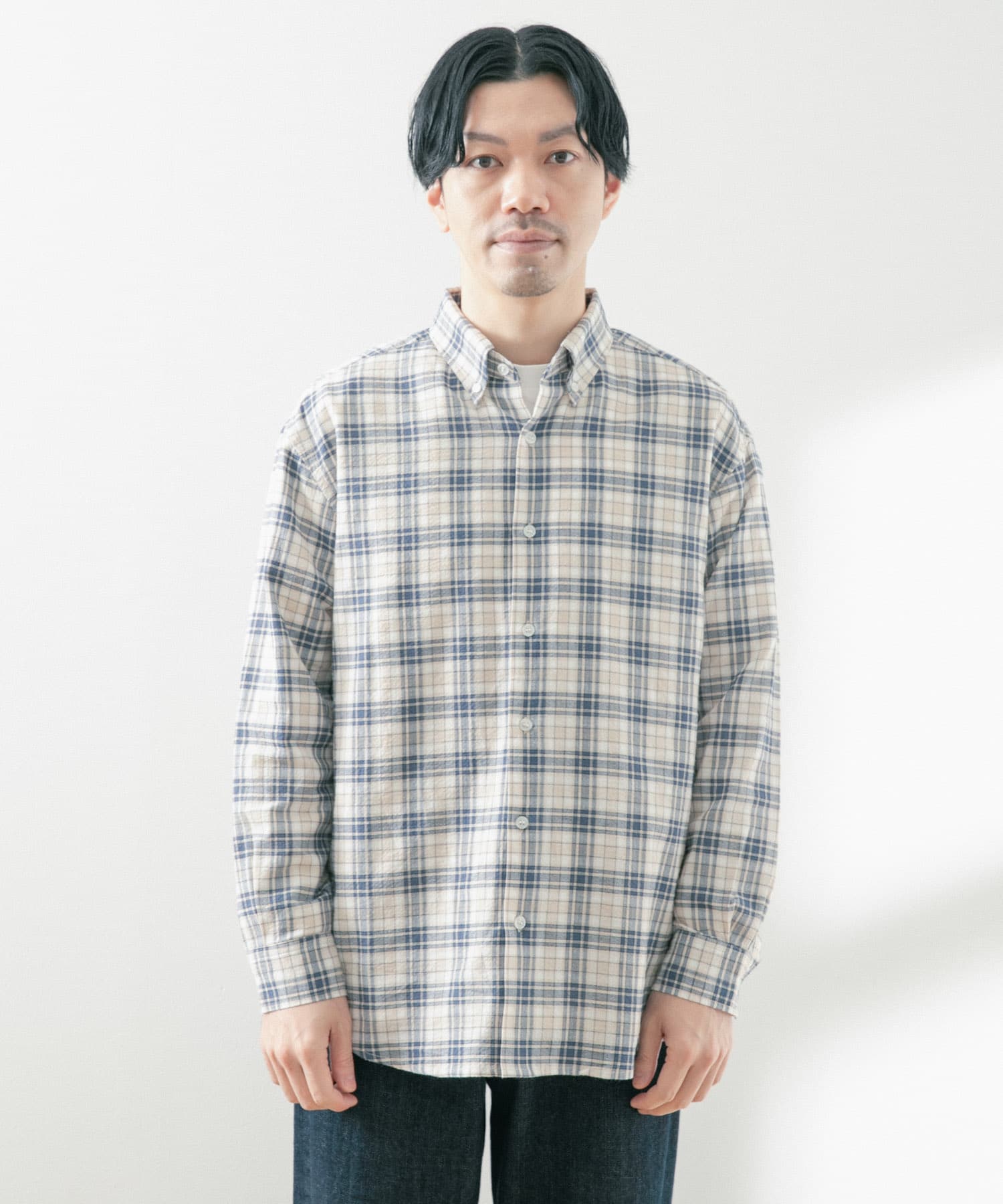 チェックボタンダウン コットン長袖シャツ[IT34-13C014]｜URBAN