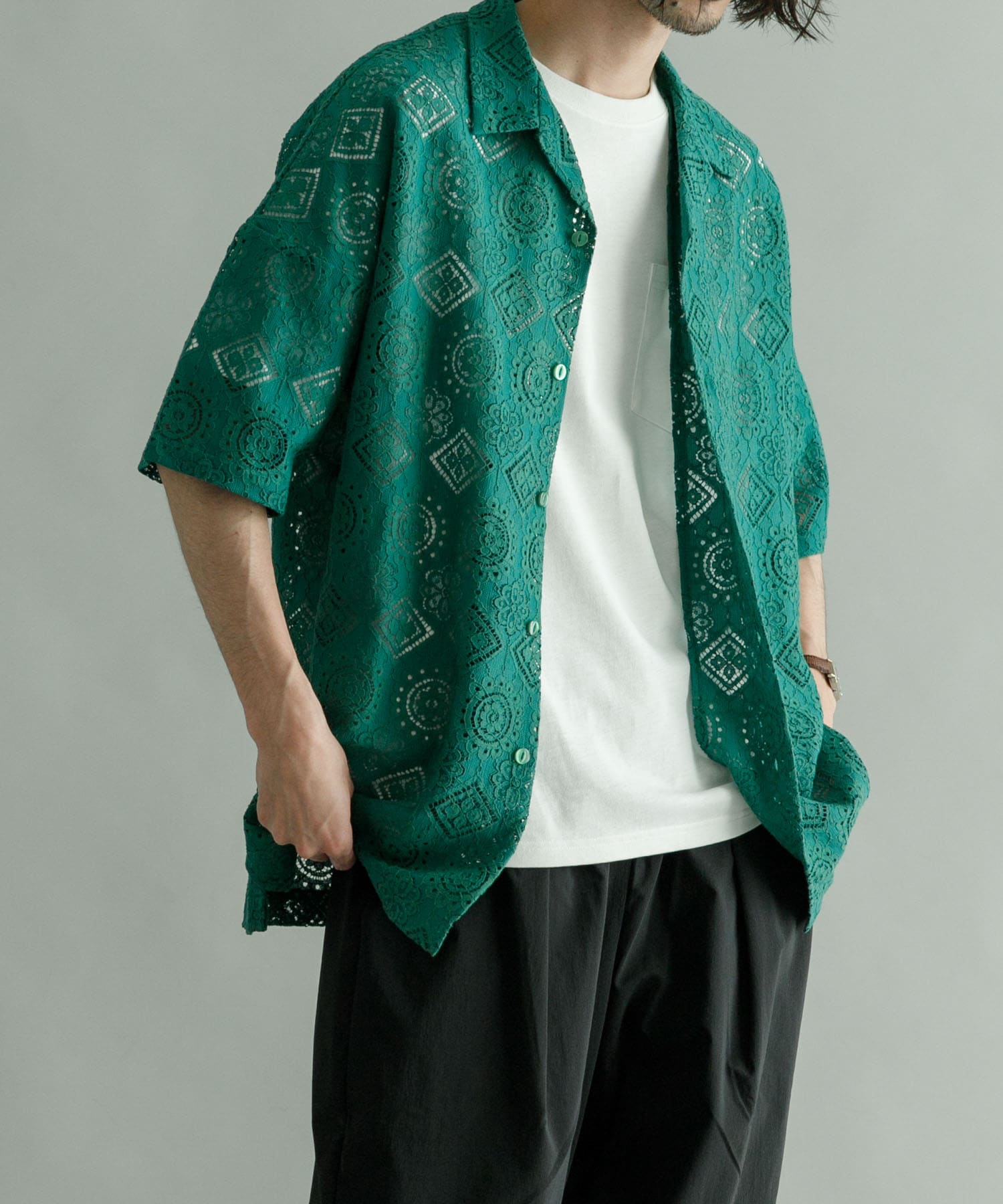 URBAN RESEARCH iD レースオープンカラーシャツ[UI35-13H003]｜URBAN