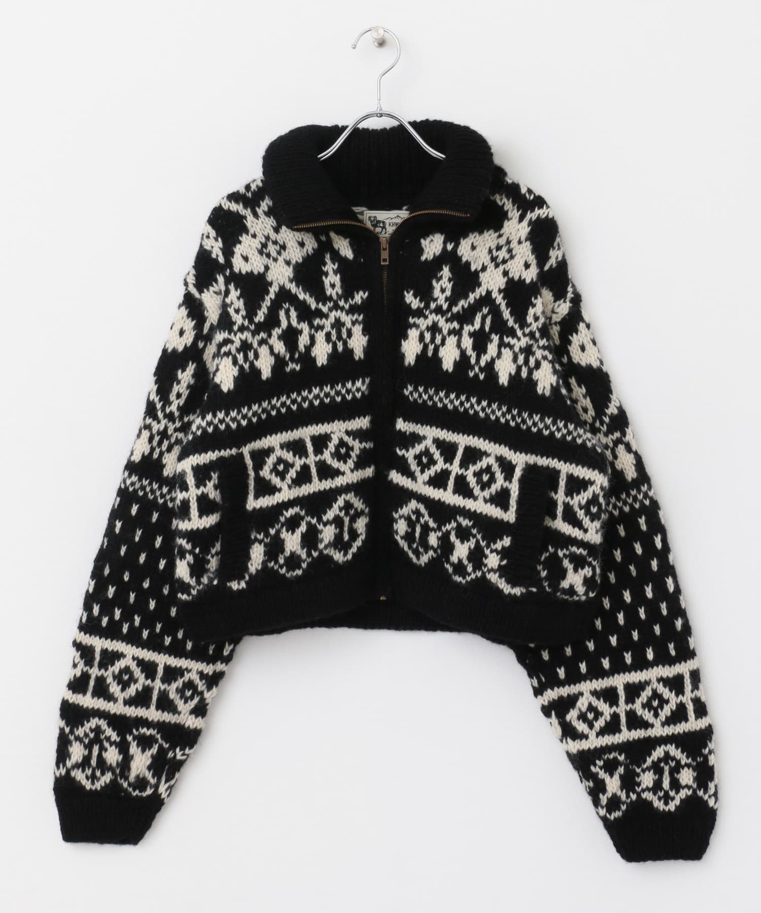 別注』KHWOPA×DOORS ノルディック柄ジップショートカーディガン 
