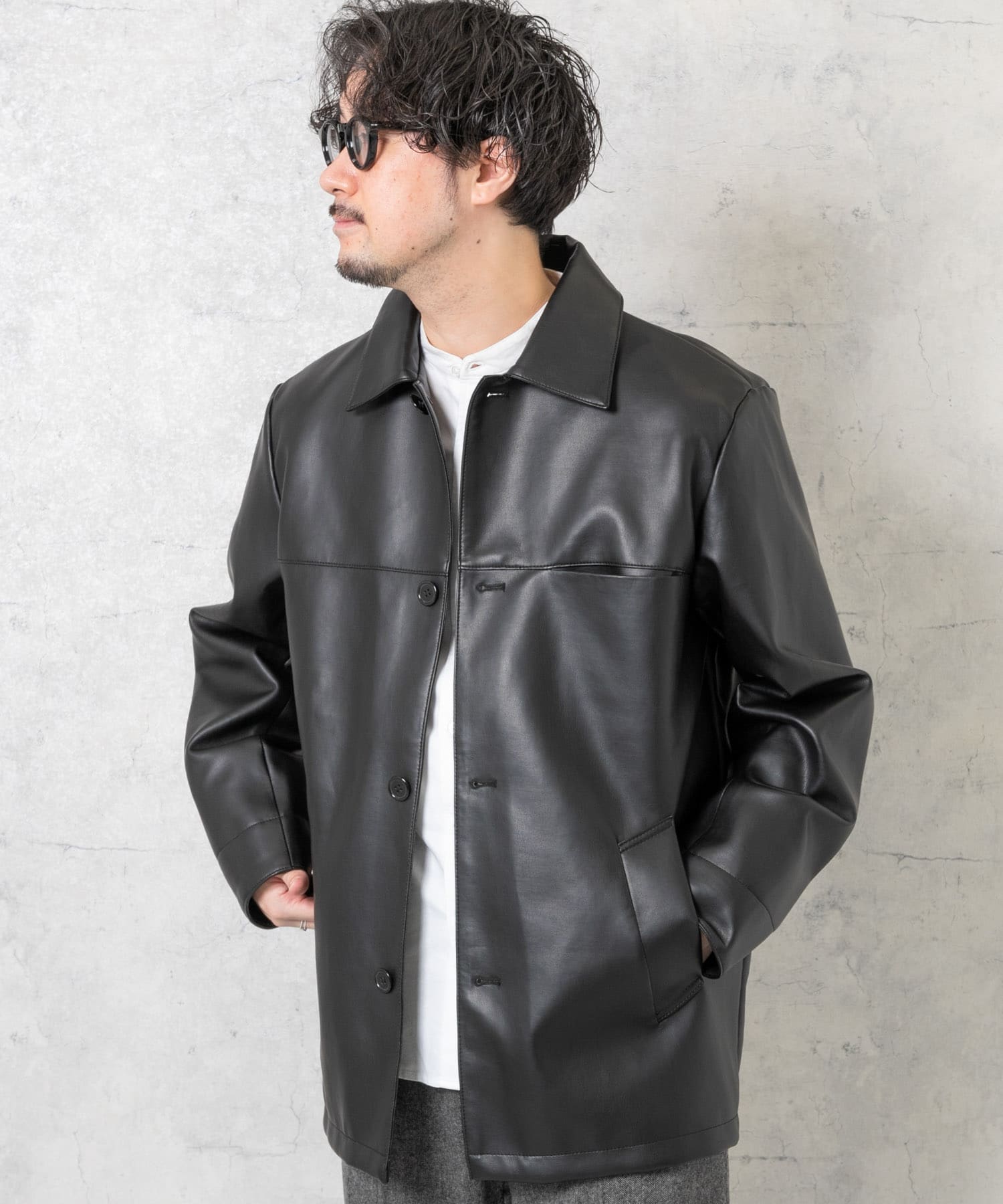 STEVE\u0026BARRY’S　フェイクレザー　ジップ　カーコート　XL　レザー　黒