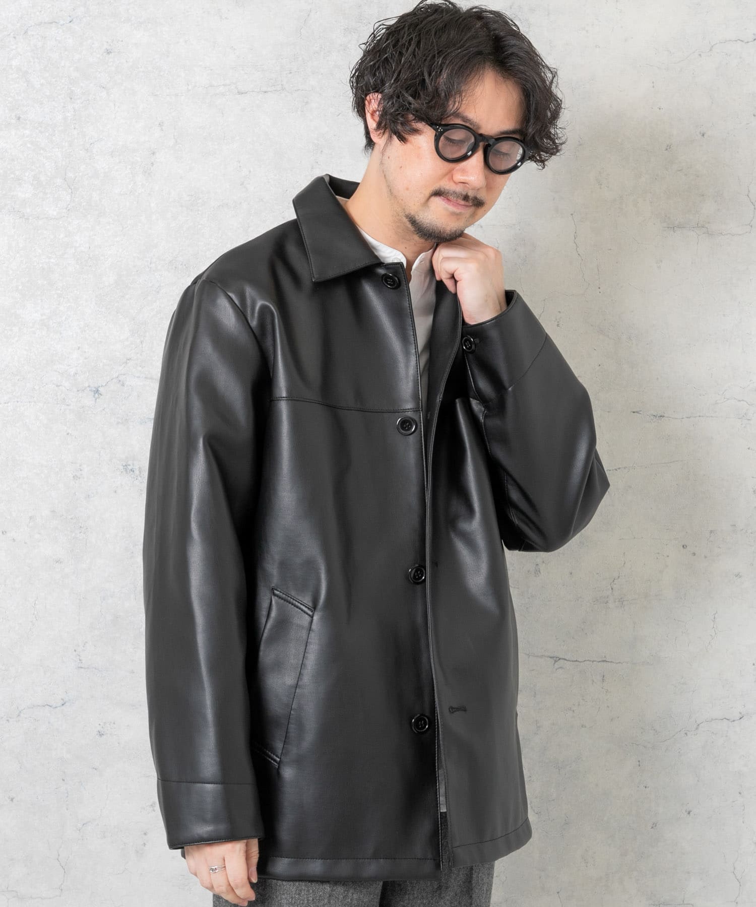 STEVE\u0026BARRY’S　フェイクレザー　ジップ　カーコート　XL　レザー　黒