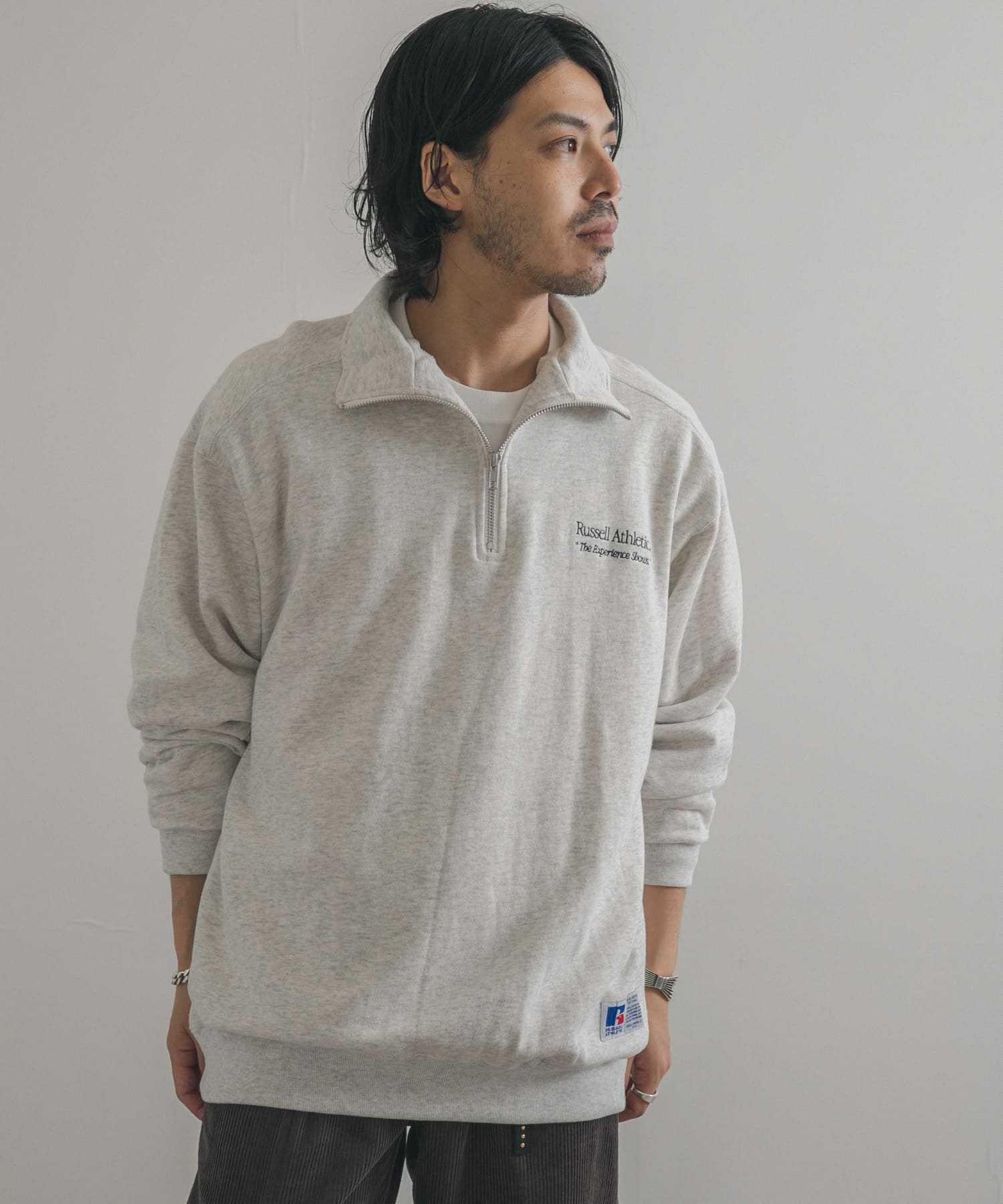 別注』RUSSELL ATHLETIC×DOORS HALF ZIP SWEAT-