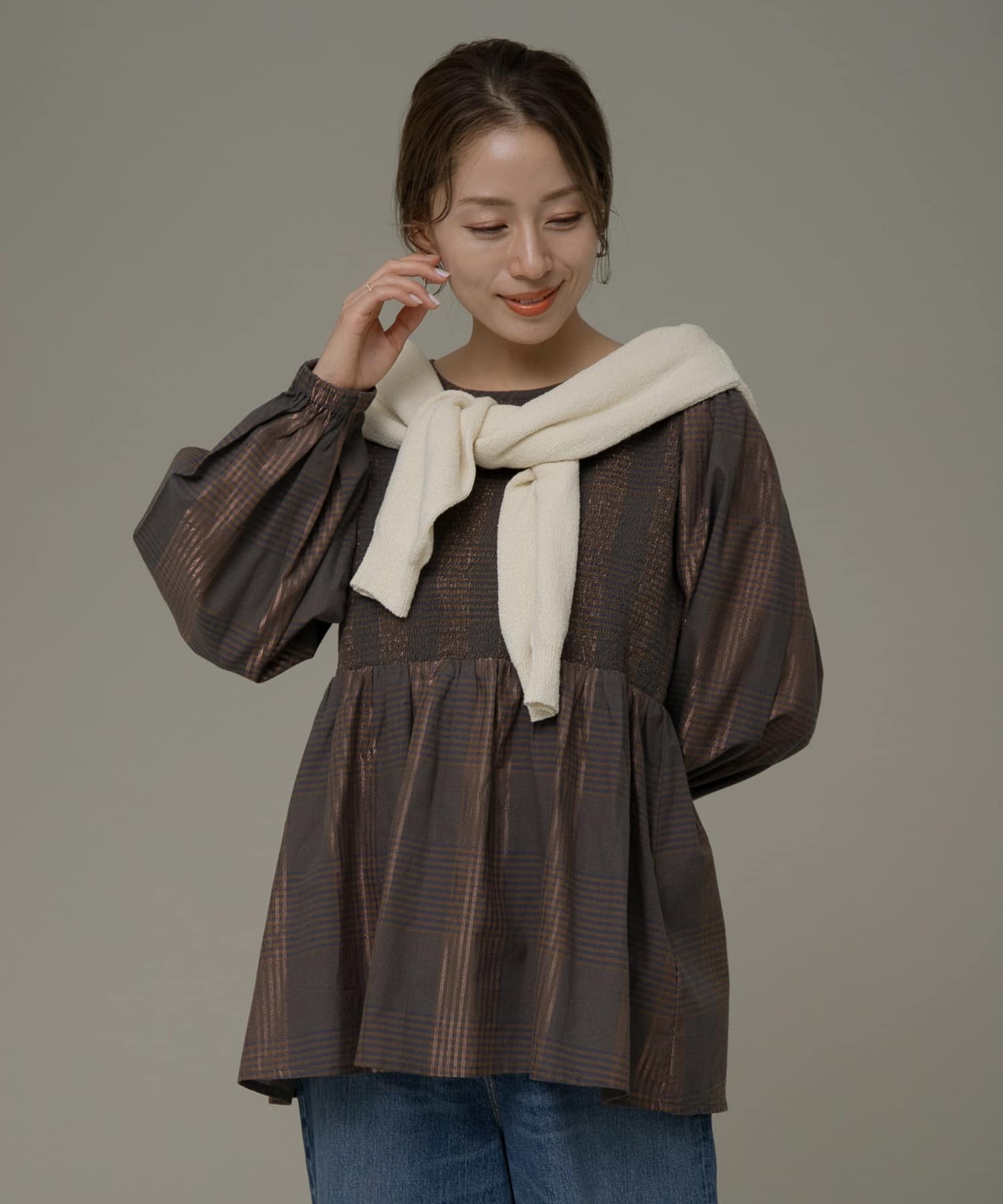 シャーリングシャイニーチェックブラウス[LA46-23R003]｜URBAN