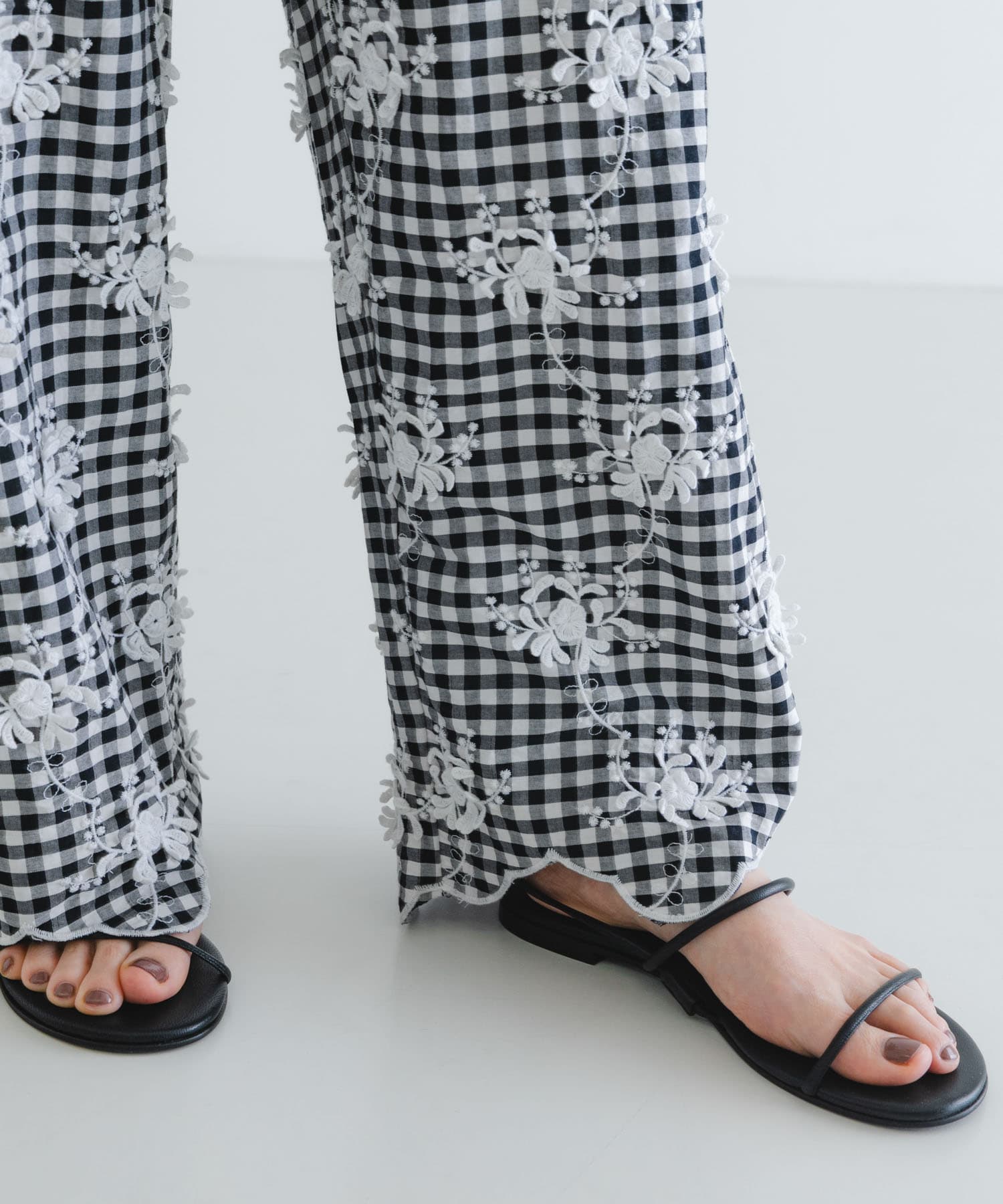 crinkle crinkle crinkle 3Dembroidery gingham pants[UWA4-CC