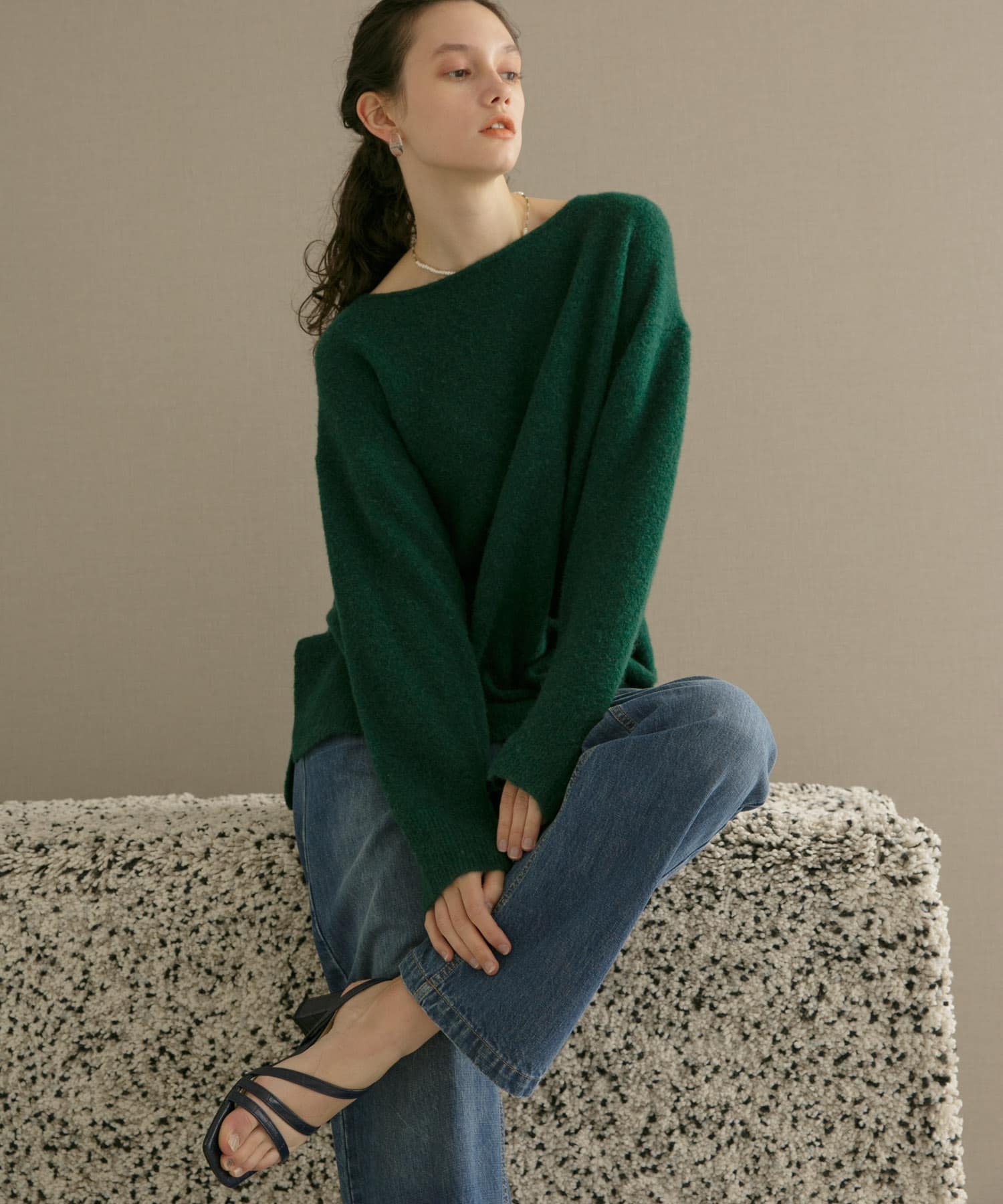 WEB限定】thint ヘアリーKNITボートネックチュニック[DH17-22E703 WEB限定】thint ヘアリーKNITボートネックチュニック[DH17-22E703