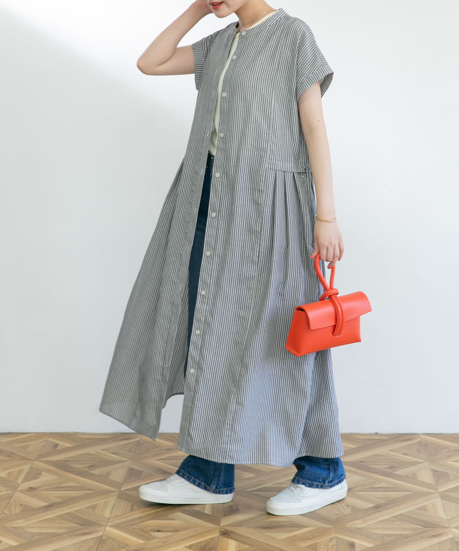 UR TECH Smart Linen Touch』ウエストタックフレンチワンピース[NL24 UR TECH Smart Linen Touch』ウエストタックフレンチワンピース[NL24