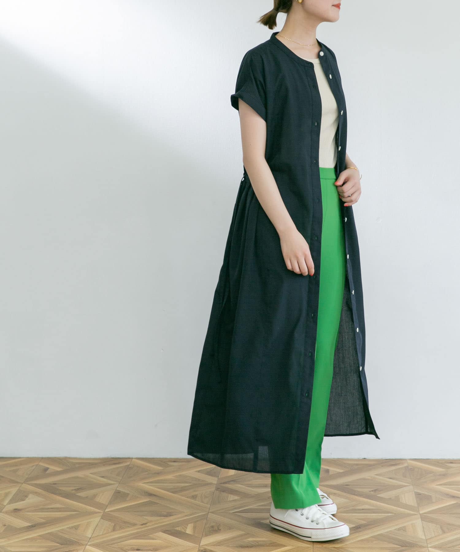 UR TECH Smart Linen Touch』ウエストタックフレンチワンピース[NL24 UR TECH Smart Linen Touch』ウエストタックフレンチワンピース[NL24