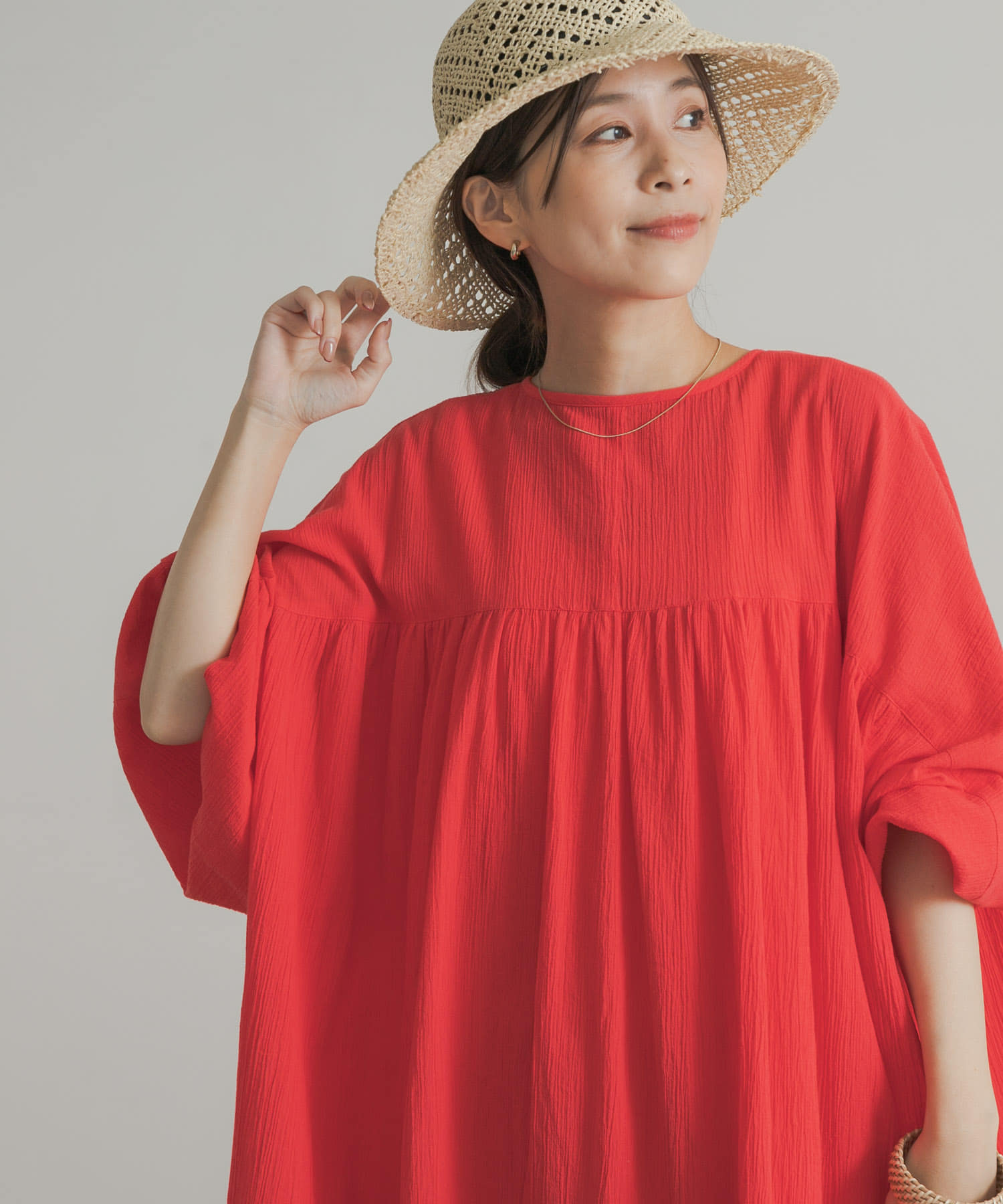 URBANRESEARCH レースカラー楊柳ギャザーワンピースFREEピンク