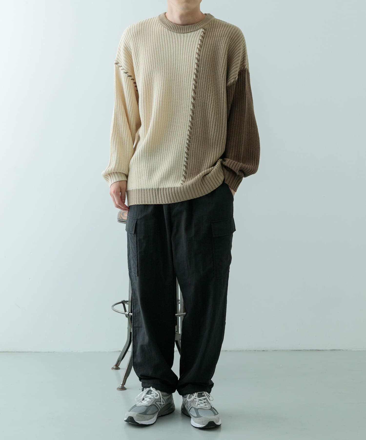 ブランケットステッチ パッチワークニット[IT47-12C030]｜URBAN
