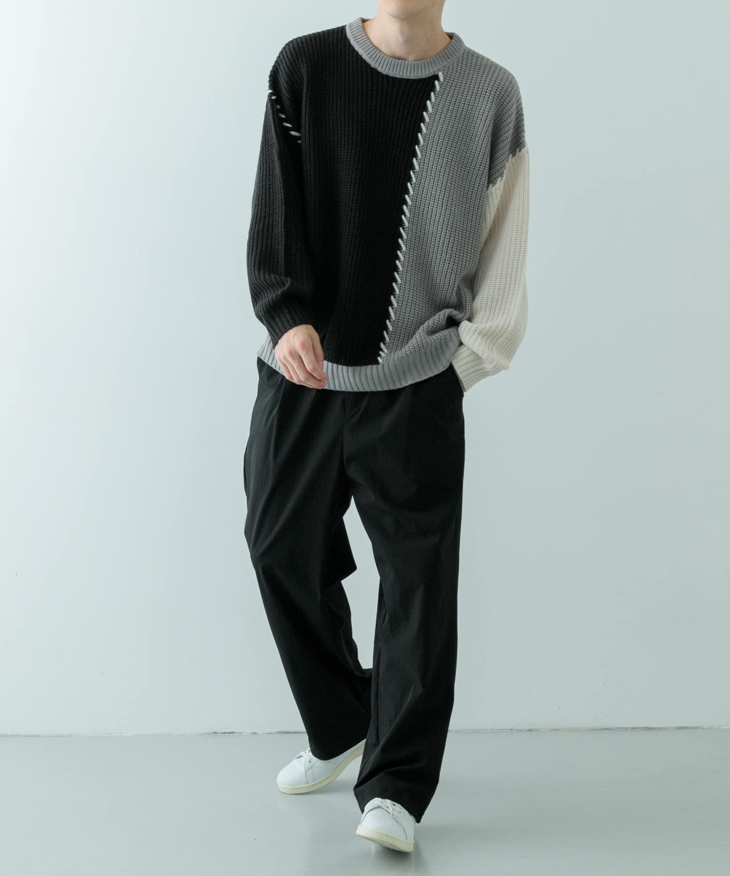 ブランケットステッチ パッチワークニット[IT47-12C030]｜URBAN