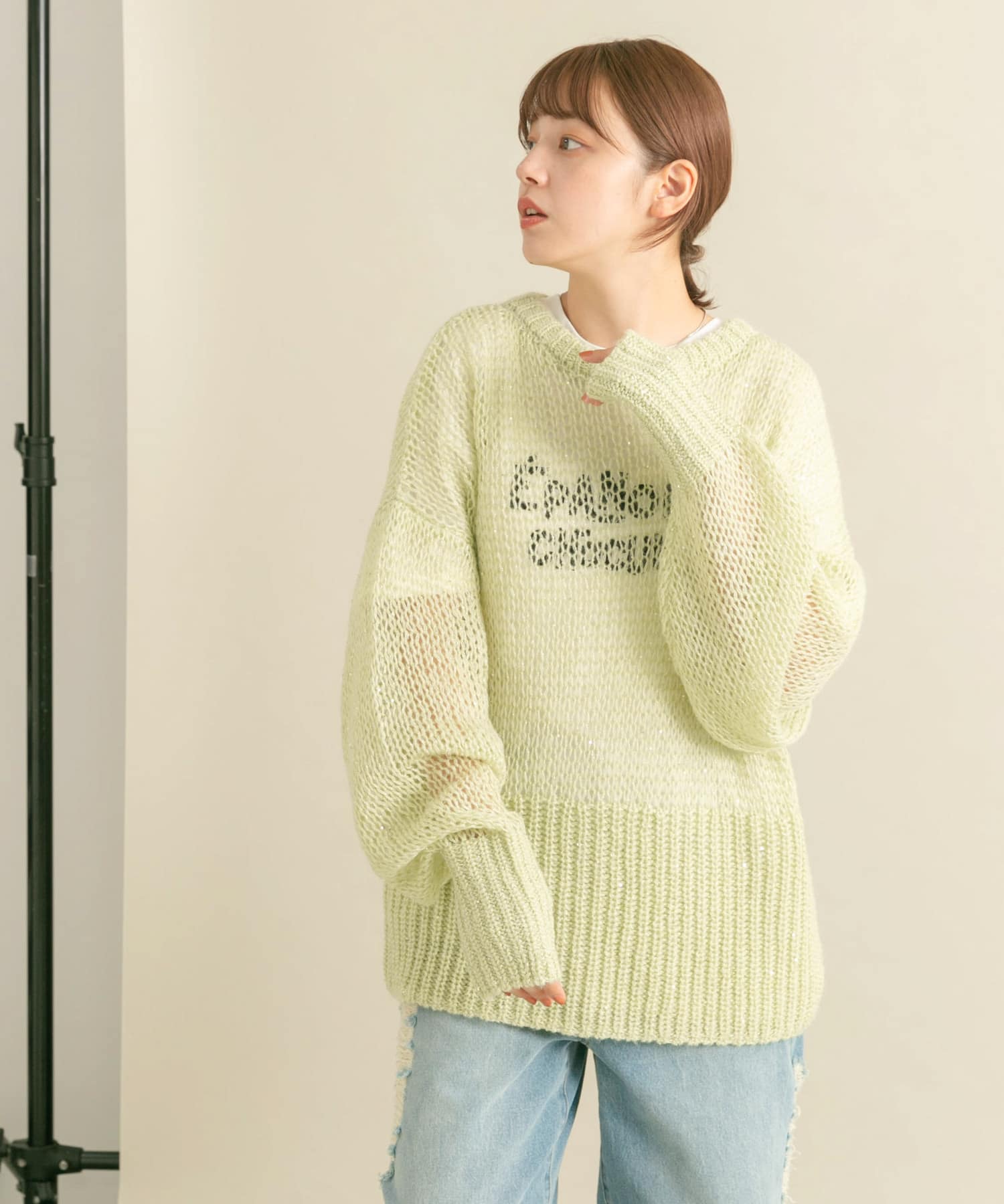 クン スパンコールkrkrニットtop カラー:アイボリー、グレー