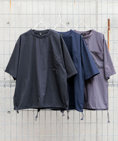 『撥水/イージーケア/接触冷感/UVカット』タスランナイロンクルーネックドロストTシャツ