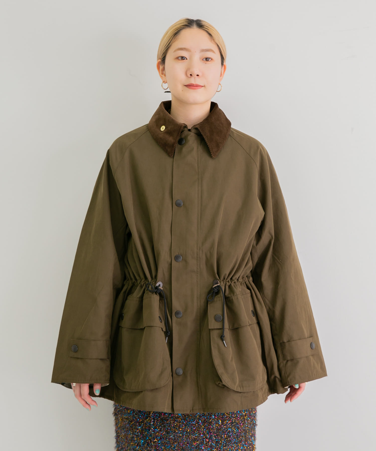 Barbour×URBS OS Bedale Shirring カーキ-