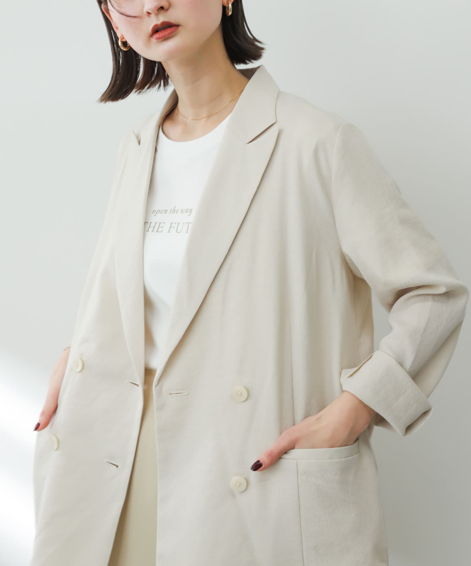 堀田真由さん着用』リネンライクテーラードジャケット[AA35-27A101 