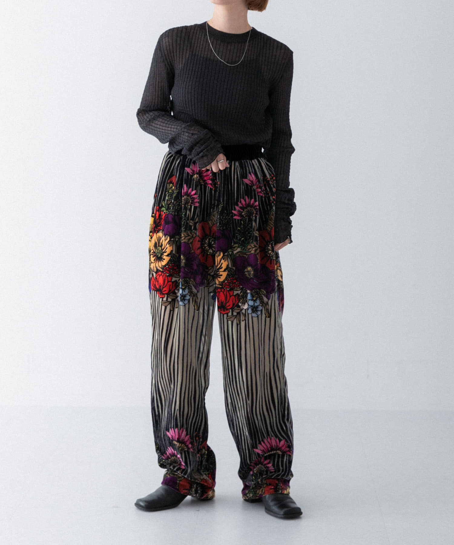 FUMIE=TANAKA flower flocky PANTS[F23A-41-BSL37]｜URBAN