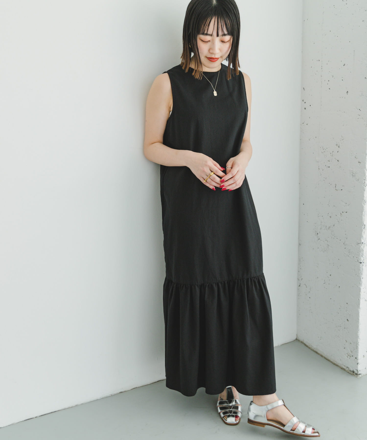 【ワンピース】ロング丈ノースリーブ花柄ボタニカル柄綿コットンフレアAラインリゾート