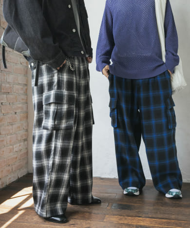 オンブレーチェックカーゴパンツ