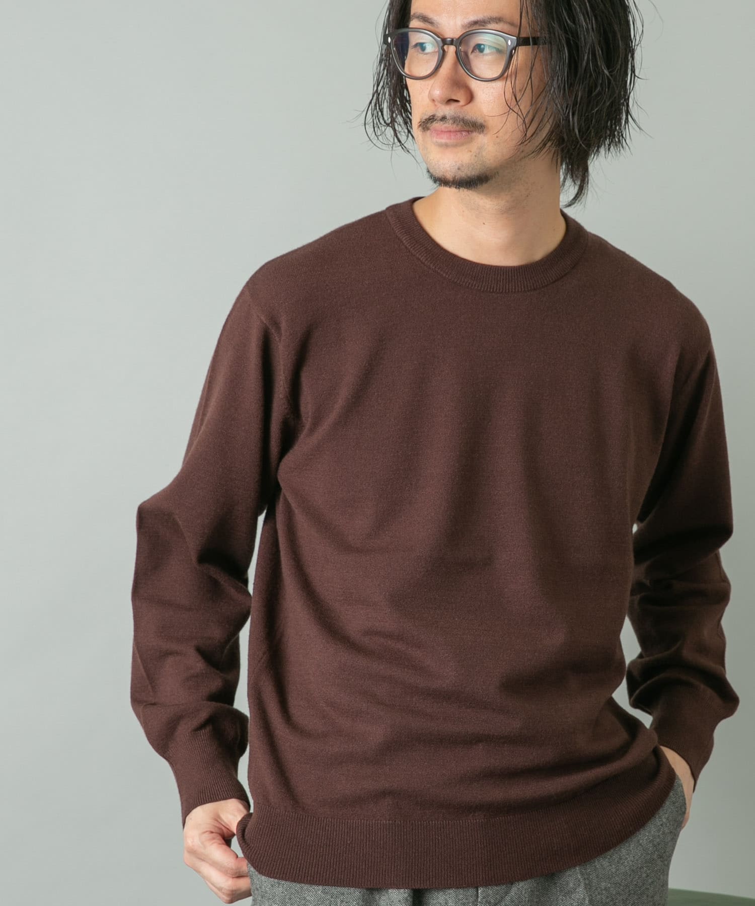 ウォッシャブルストレッチクルーネックニット[RA47-12M001