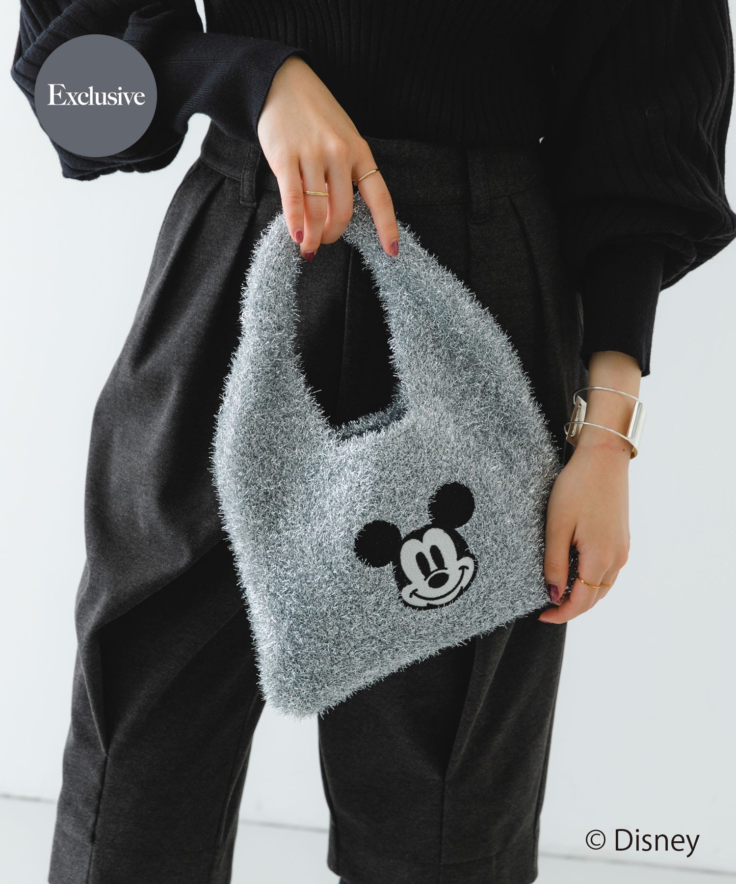 別注』MICKEY/ワンハンドルラメニットバッグ[XX46-2AW2402