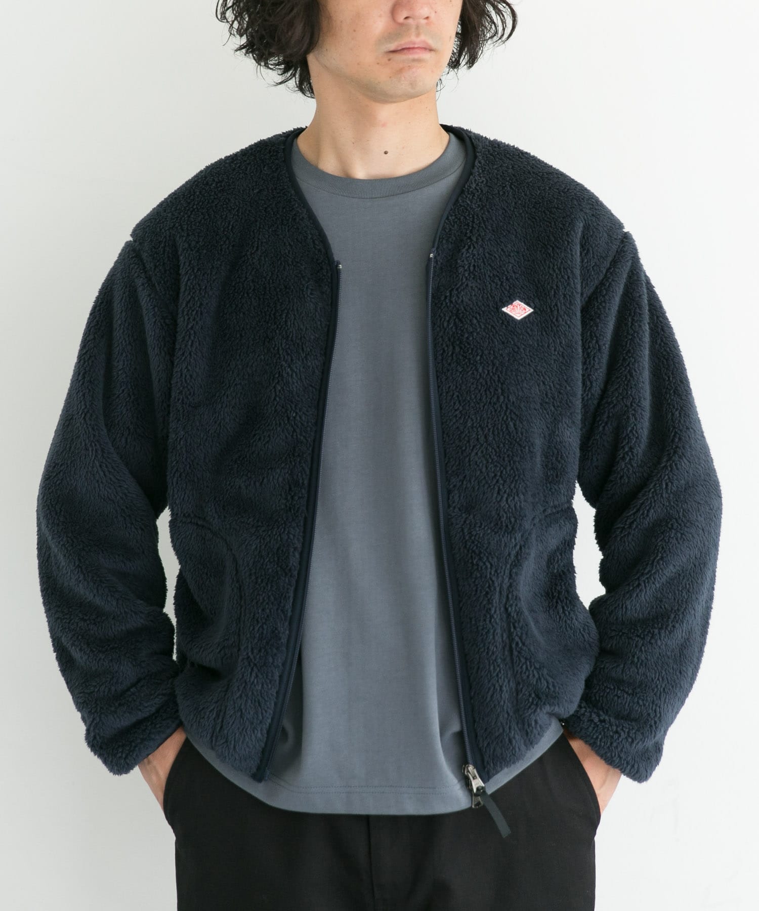 WEB限定』DANTON HIGH PILE ZIP V-NECK JACKET[DTA0039HPFDM17E