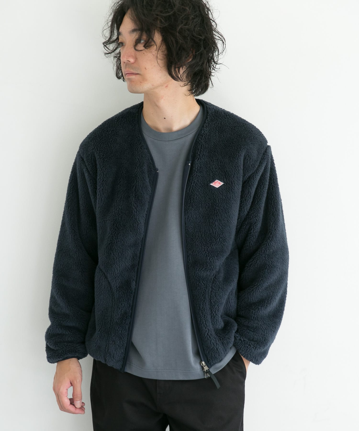 WEB限定』DANTON HIGH PILE ZIP V-NECK JACKET[DTA0039HPFDM17E