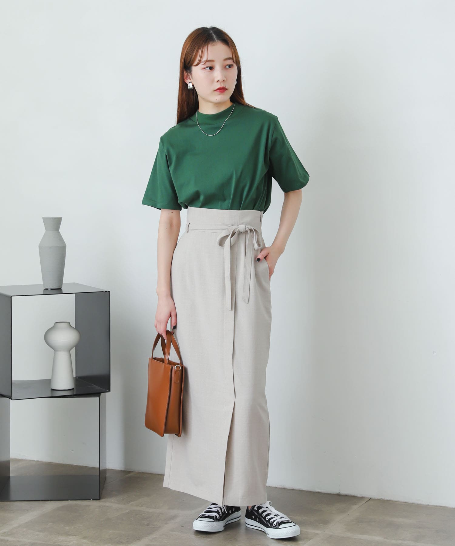XS・TALL展開あり』リネンライクハイウエストラップスカート