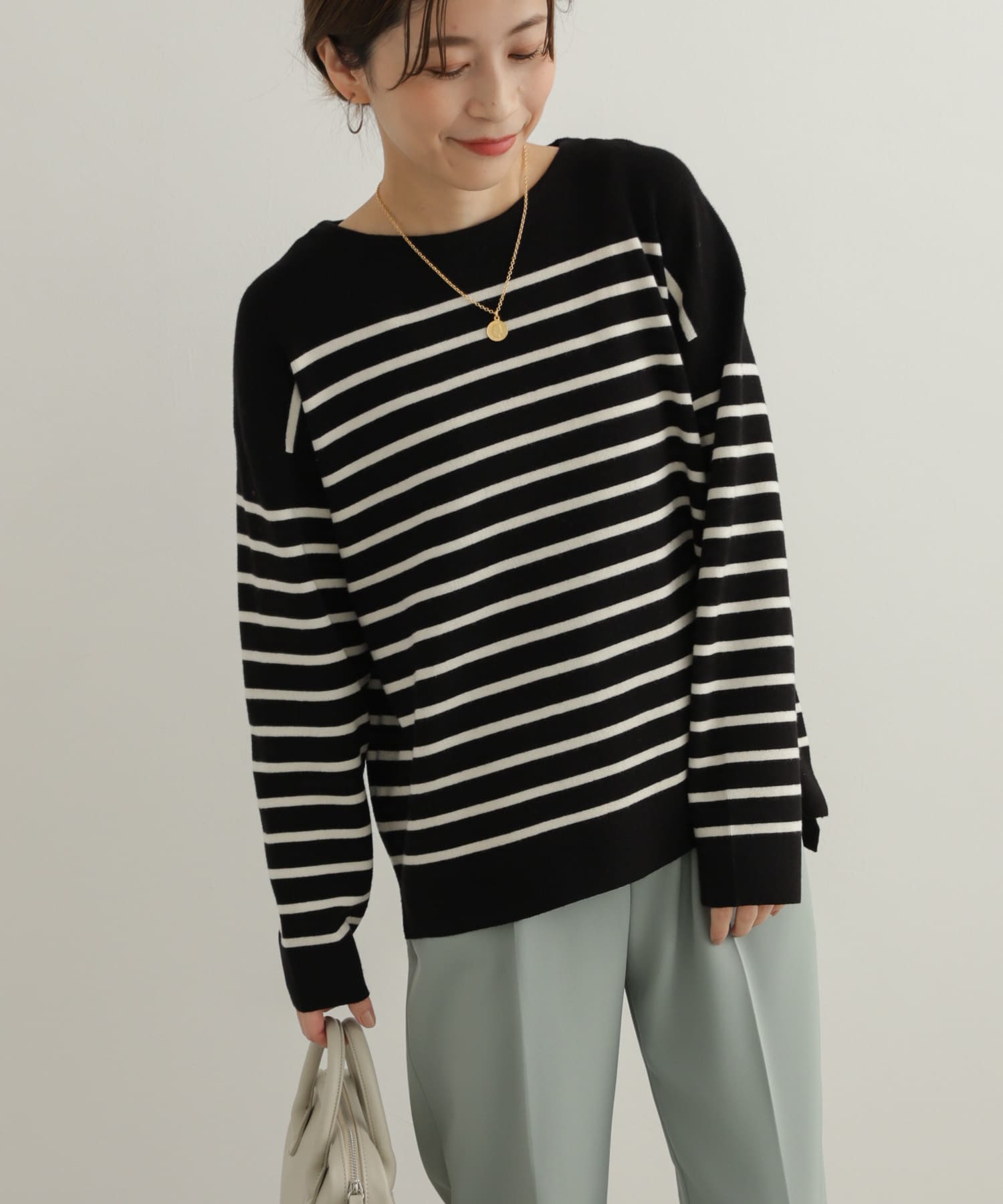 最大90％オフ！ 残1 新品OFF×BLUEパネルボーダー KNIT アーバン 