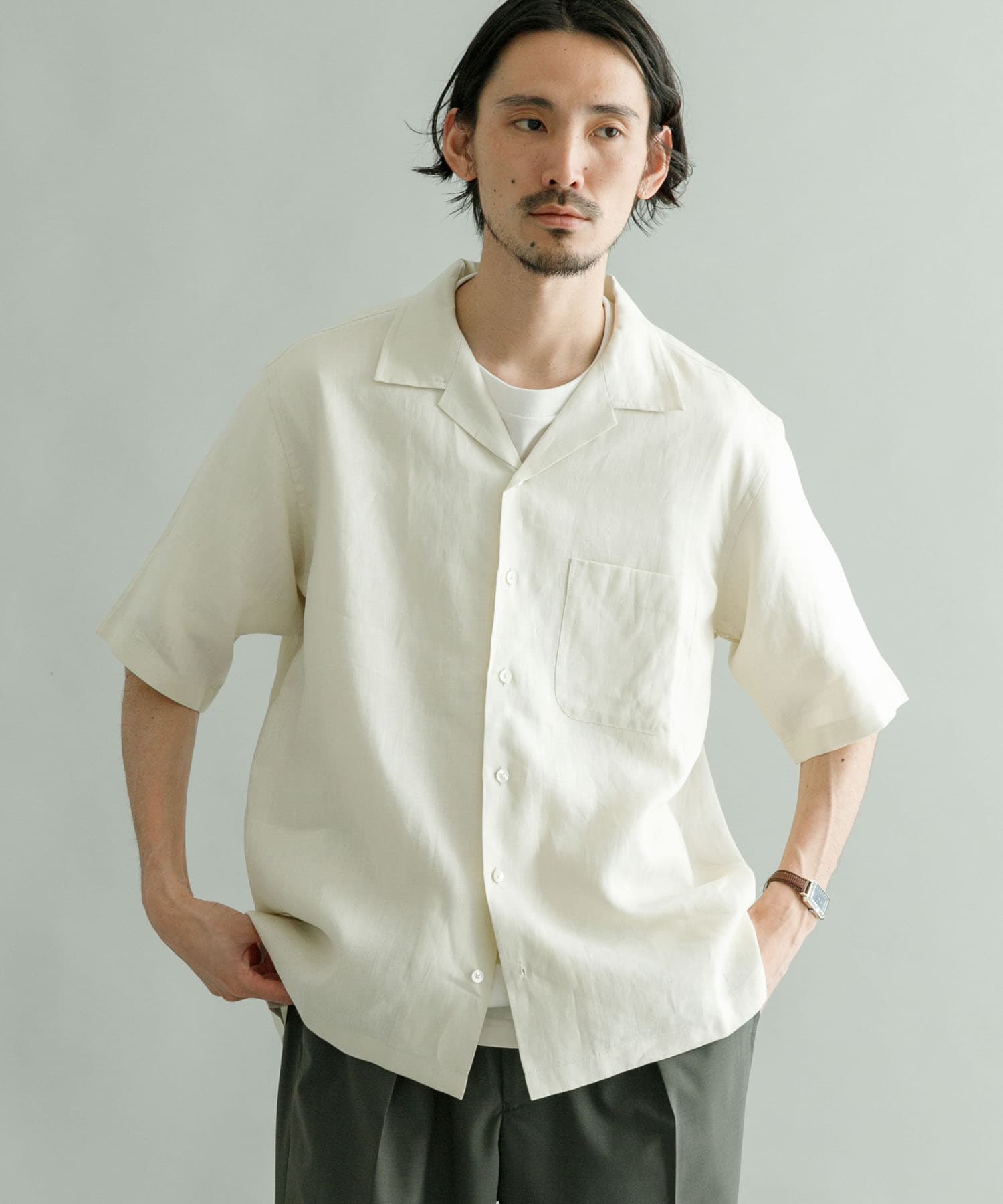 タイムセール!】【タイムセール!】期間限定P20倍 オープンカラーリングスリーブシャツ OPEN COLLAR SHIRTS L S Linen NAVY レディースバッグ 『Sサイズあり』Linen OpenCollor Shirts