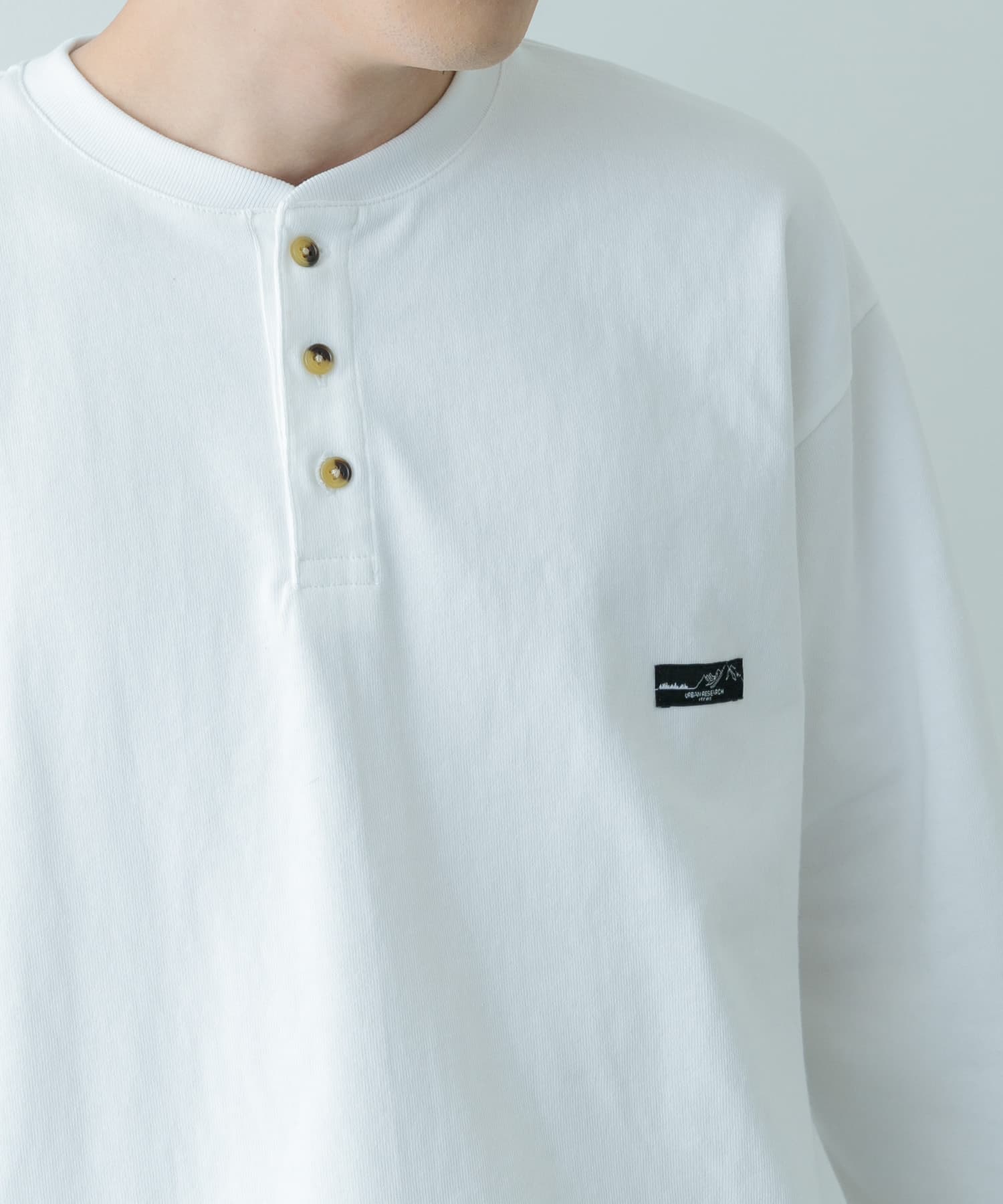 天竺 ワンポイント ヘンリーロングスリーブTシャツ[IT46-11C016